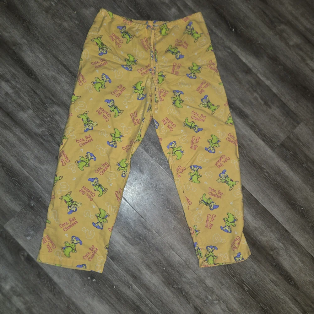 Disney Yellow Pajama‎ Bottoms with Green Dwarfs - Picture 2 of 8